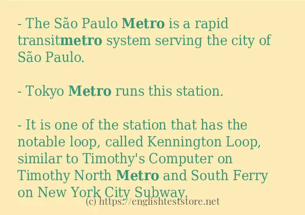 In sentence examples of metro