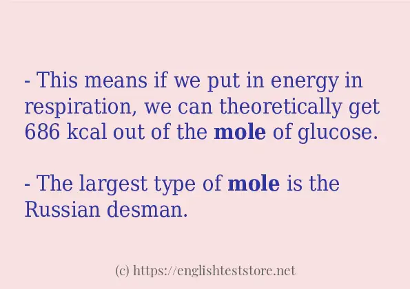 In sentence examples of mole