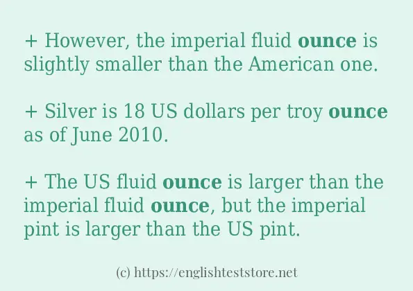 In sentence examples of ounce