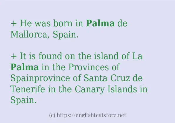 In sentence examples of palma