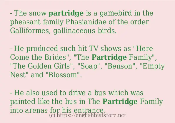 In sentence examples of partridge