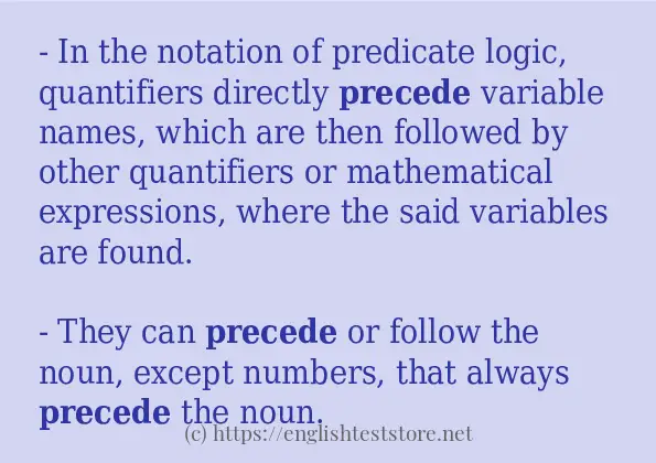 In-sentence examples of precede