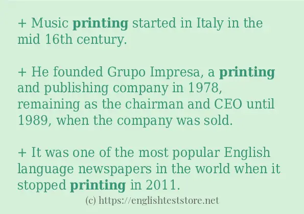 In-sentence examples of printing