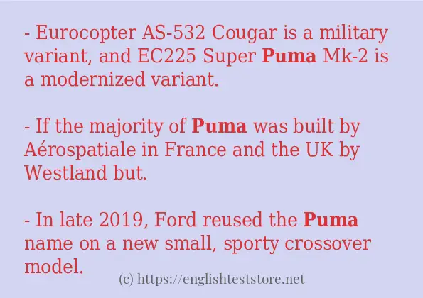 In-sentence examples of puma