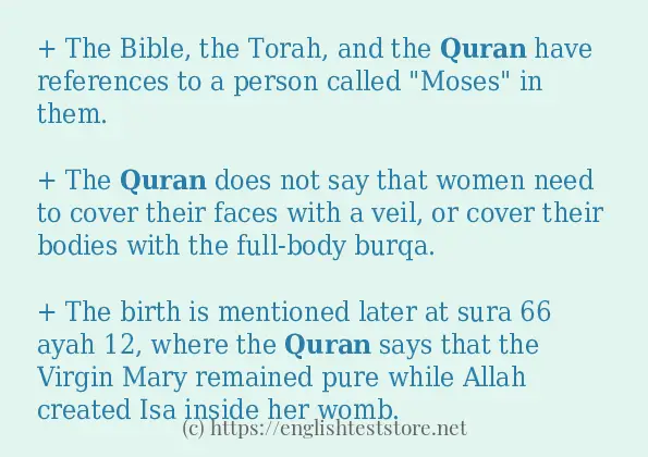 In sentence examples of quran