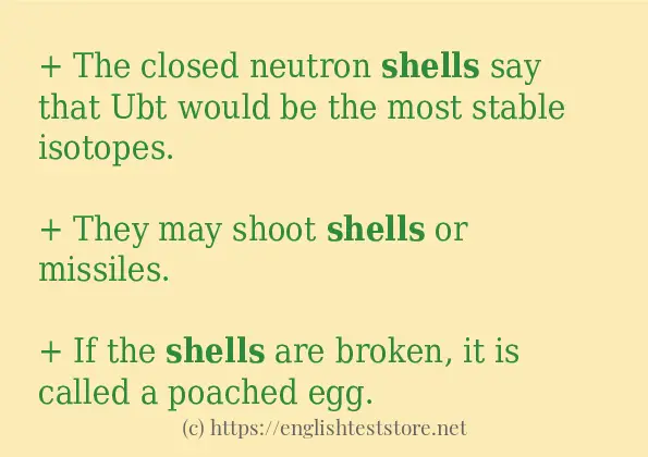 In sentence examples of shells