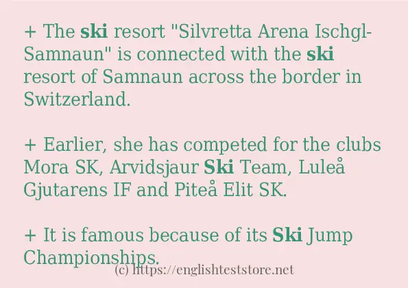 In-sentence examples of ski