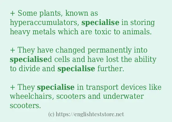 In sentence examples of specialise