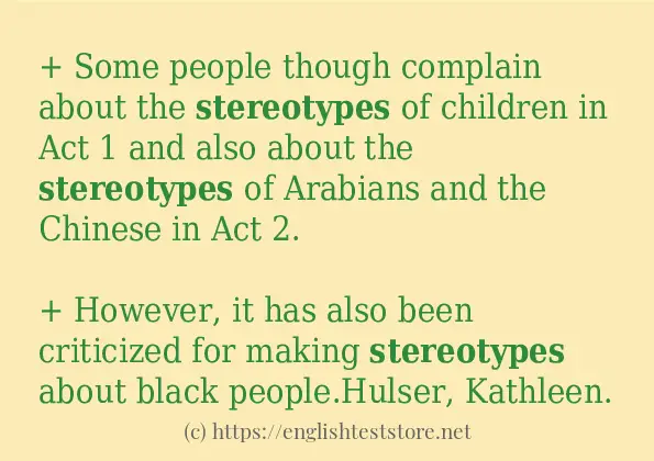 In-sentence examples of stereotypes