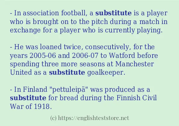 In sentence examples of substitute