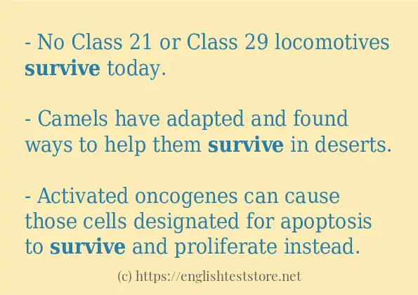 In sentence examples of survive