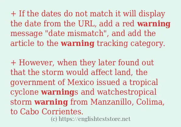 In-sentence examples of warning