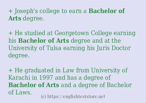 In sentence use of Bachelor of Arts