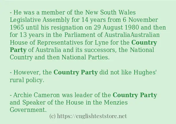 In sentence use of Country party