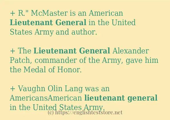 In sentence use of Lieutenant general