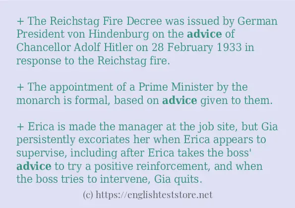 In sentence use of advice