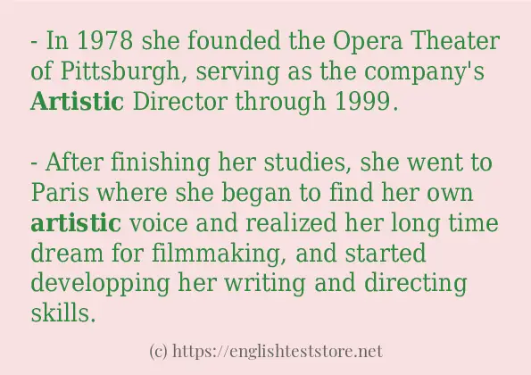 In sentence use of artistic