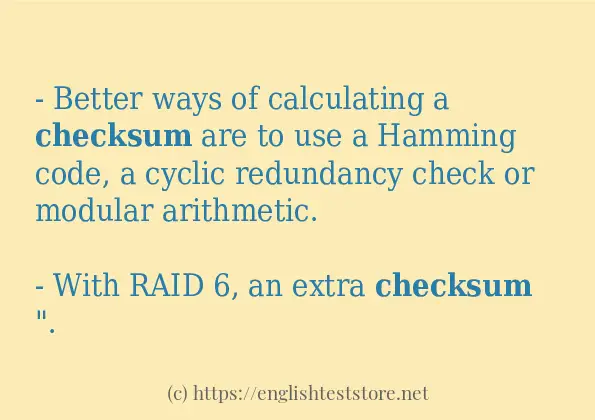 In sentence use of checksum