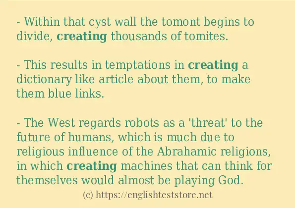 In sentence use of creating
