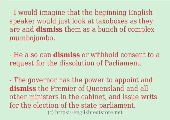 In sentence use of dismiss
