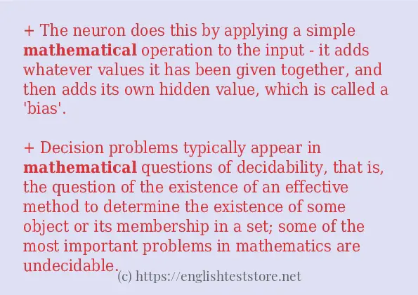 In sentence use of mathematical