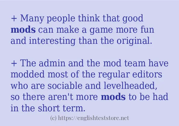 In sentence use of mods