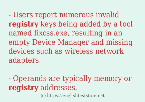 In sentence use of registry