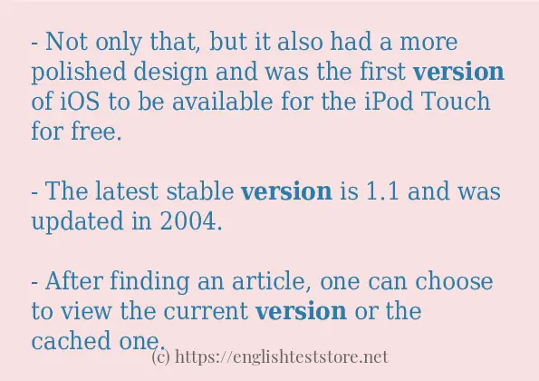 In sentence use of version