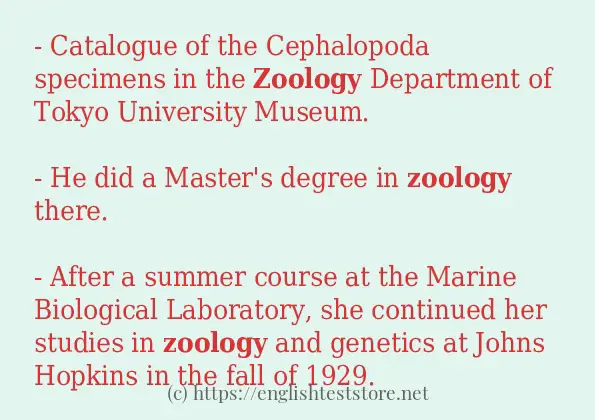 In sentence use of zoology