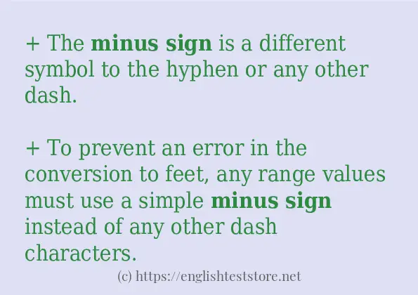 Minus sign - some sentence examples