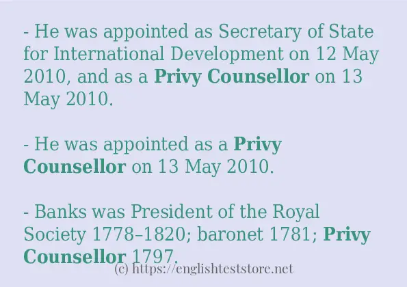 Privy counsellor some example sentences