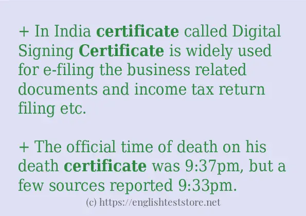 Sentence example of certificate