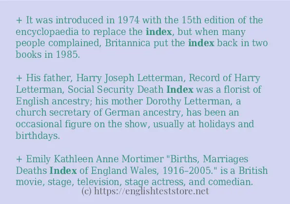 Sentence example of index