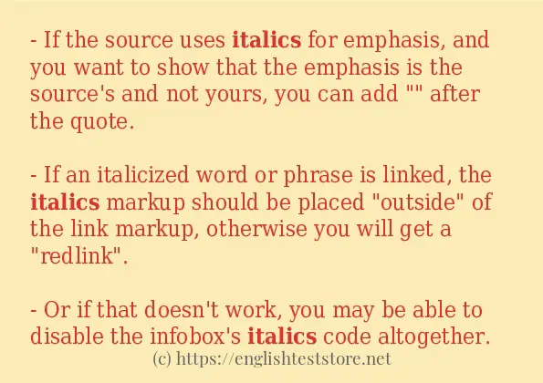 Sentence example of italics