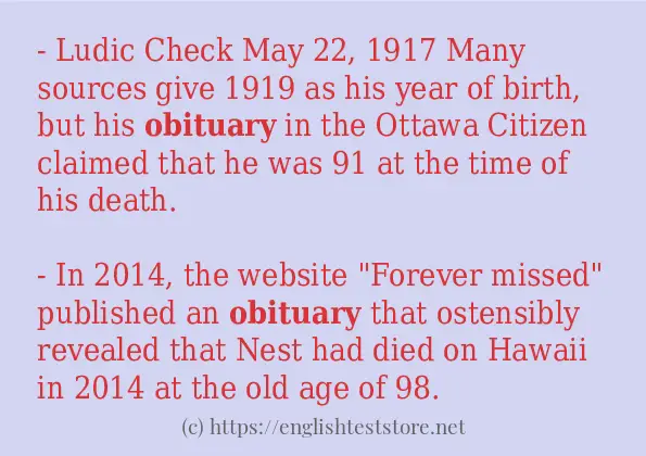 Sentence example of obituary