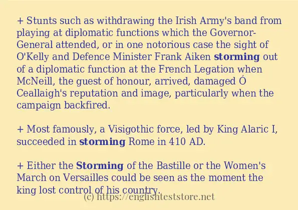 Sentence example of storming