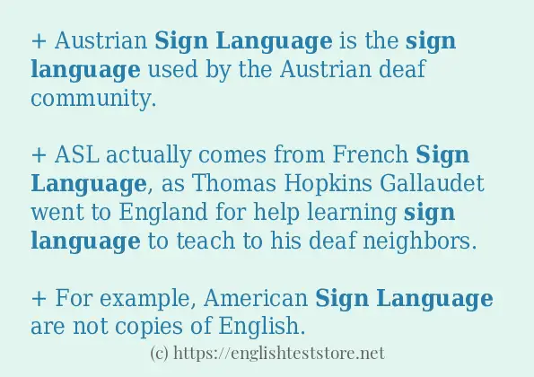 Sign language example in sentences