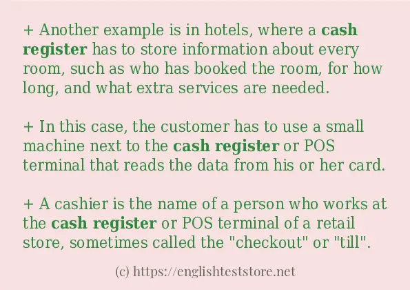 Some example sentences of Cash register