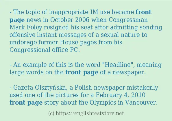 Some example sentences of Front page