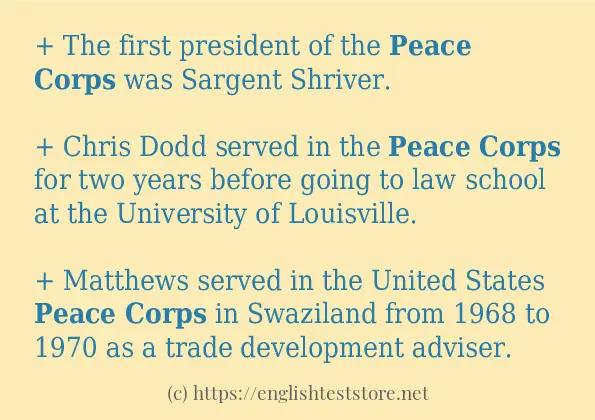 Some example sentences of Peace corps