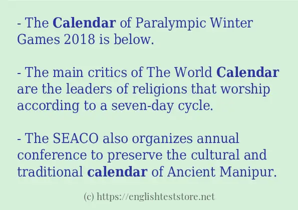 Some example sentences of calendar