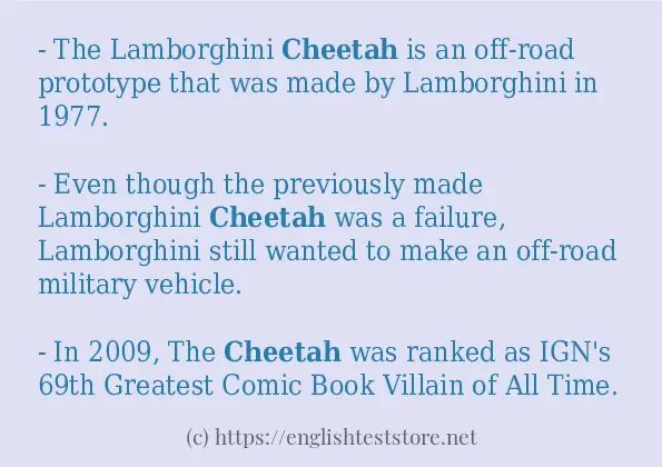 Some example sentences of cheetah