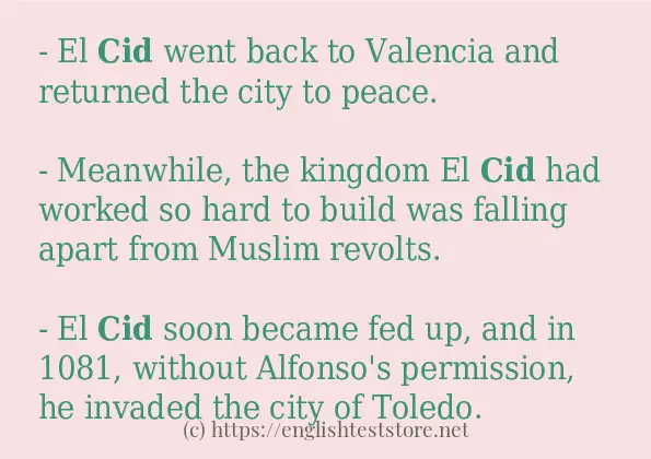 Some example sentences of cid