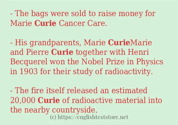 Some example sentences of curie