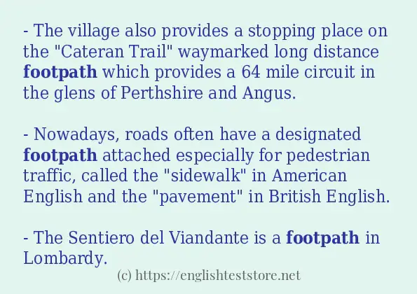 Some example sentences of footpath