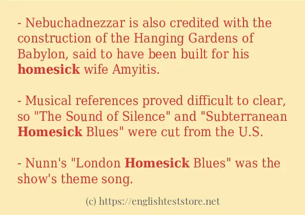 Some example sentences of homesick