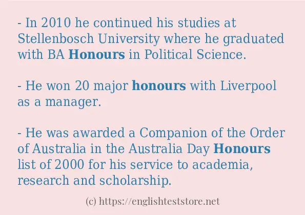 Some example sentences of honours