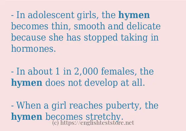 Some example sentences of hymen