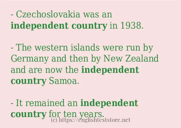 Some example sentences of independent country