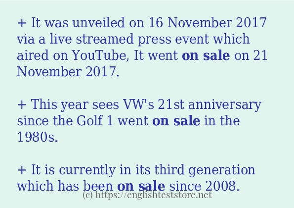 Some example sentences of on sale